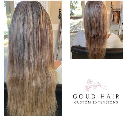 2 rows of hand-tied 100% human hair extensions were installed for my client who requested length and fullness.