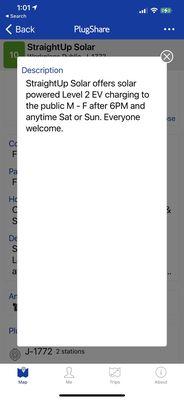 Screenshot of vehicle charging availability from the business