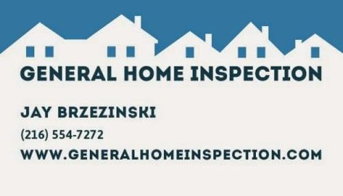 Business card for General Home Inspection.