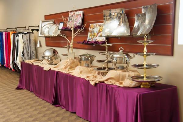 All their dinnerware, serving dishes, cake stands and more are on display in the showroom.