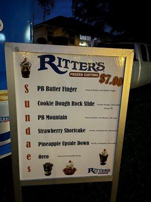 Sundae menu