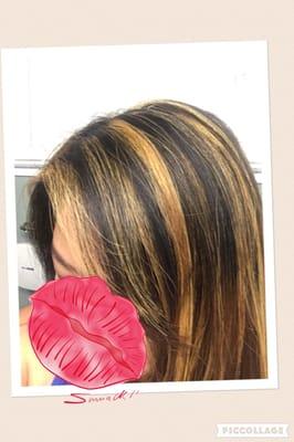 Highlights on black hair.