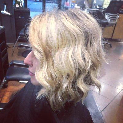 Asymmetrical bob with highlights