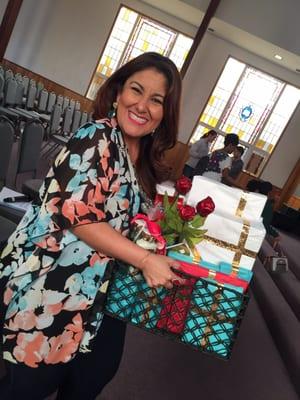 Pastor Bonnie with her Mother's Day gifts and loving it!