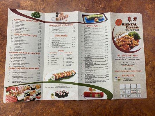 One side of their menu