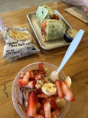 Large açaí bowl... also really small. Chicken salad wrap