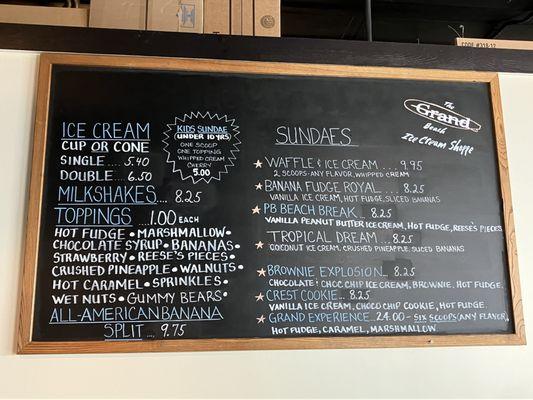 Ice Cream Menu