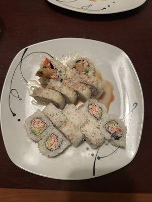 top: honey roll bottom: california roll