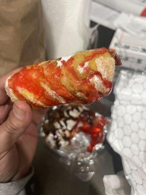 Deep fried strawberry Cheesecake egg roll