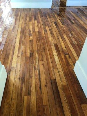 Heart Pine plank flooring, refinished by Dan's Floor Store of Ponte Vedra, Florida - 904.887.8303.