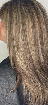 Stylist Ellen did A soft Balayage with a gloss and a haircut