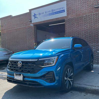 2024 Volkswagen Atlas getting the upgrade with sleek Chrome Deletes & Paint To Match Moldings at Blue Star Brothers in Greenpoint Brooklyn.