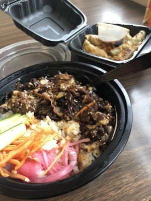 Yakiniku Don bowl and Gyoza