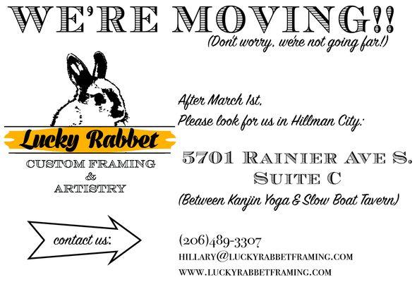 We're MOVING!!  See you in March, Hillman City!