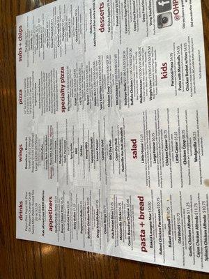 The menu...I ate my entire pizza , then thought about posting a review, sorry .