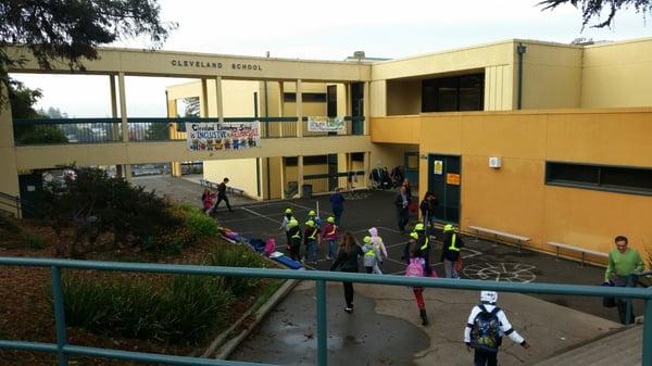 Safety patrol turns in after morning valet service.