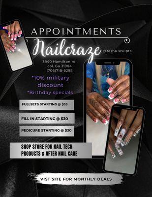 Your place to book appointments as well as purchase nail care products