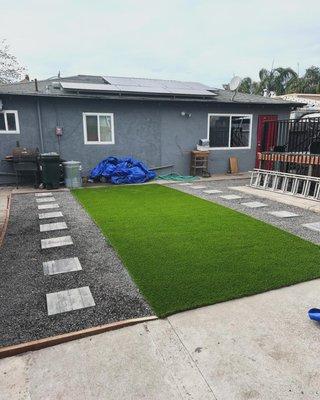 Quick job to install synthetic grass & lava rock