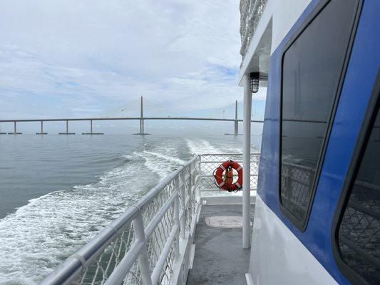 On the boat headed towards  the Sunshine Skyway Bridge