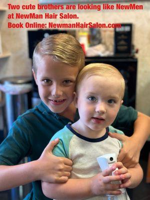 Two cute brothers are looking like NewMen  at NewMan Hair Salon. Book Online: www.NewmanHairSalon.com