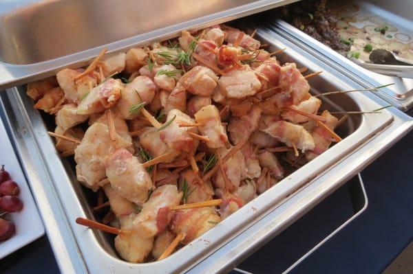 Bacon wrapped chicken, absolutely delicious bite-sized appetizer! -corporate reception, Riverside Art Museum