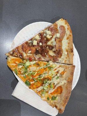 Buffalo Chicken Pizza, & bacon/ham/gorgonzola cheese