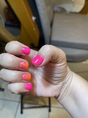 My tequila sunrise nails. Powder dip