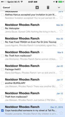 My email alerts. Dec 21st neighbor was handcuffed in a gated community for a nasty domestic violence.