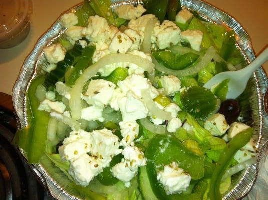 Very fresh greek salad. I took the tomatoes out though.