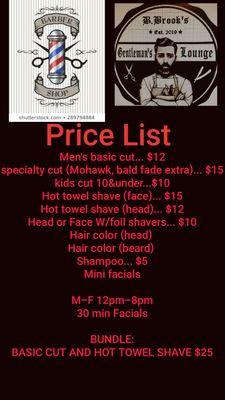 Barbershop price list