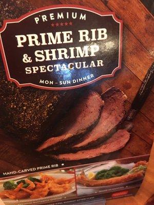 Prime rib and shrimp mon- sun