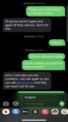 Text exchange with laundry service middleman