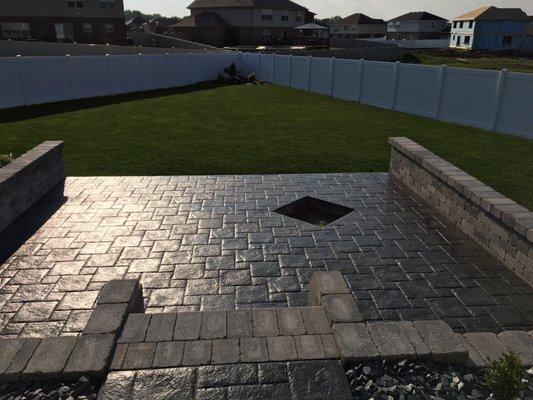 Stamped patio with built in fire pit.