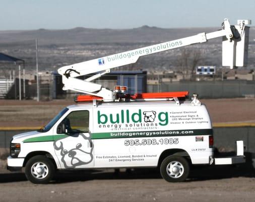 Our bucket-van, for those hard-to reach parking lot or store-front lights