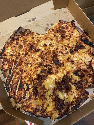 Gross burnt pizza.