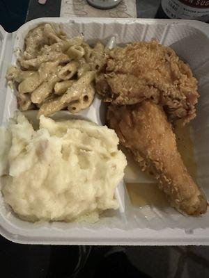 Honey Butter chicken plate with 2 sides (Rasta pasta and garlic mashed potatoes)