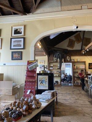 Additional pastries and a view to the back seating area