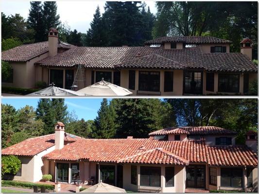 Safe, certified, Non pressure spanish tile roof cleaning