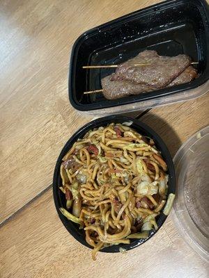 Pork Lo Mein and Teriyaki Beef sticks