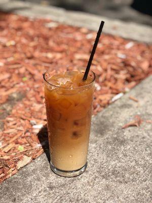 Iced coffee with Belgian praline flavor