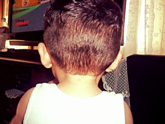 Daniel's Haircut April 03, 2015. 2 on the sides & about an 1.5" trim on top.