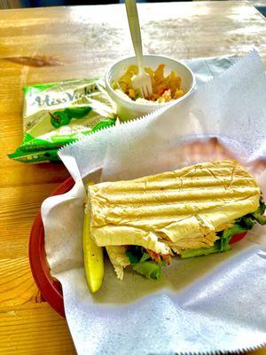 Cajun Turkey Sandwich with pasta salad