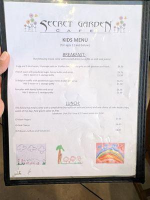 Kids menu