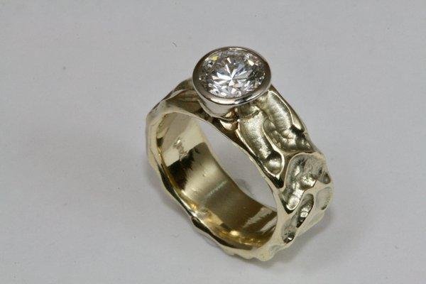 14k green gold bezel set diamond ring by Derek Simpson.