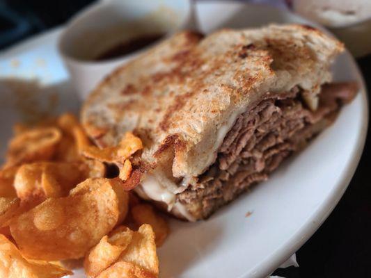 Smoked Beef Tri-tip sandwich with BBQ Kettle chips