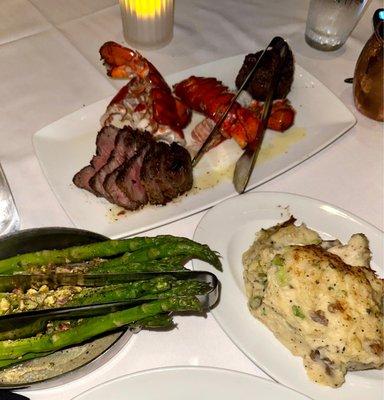 Filet Mignon Jumbo Asparagus Hand-Mashed Russet Potatoes Petit Cold Water Lobster Tail New York Strip*