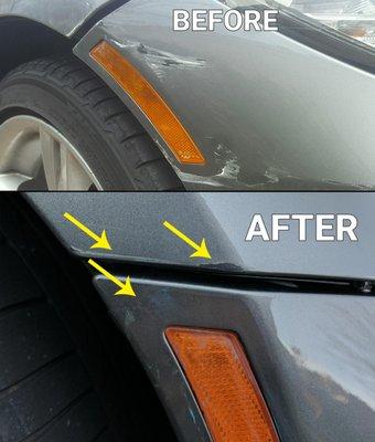 This before & after speaks for itself. They treated my car like s**t.  TERRIBLE!!!