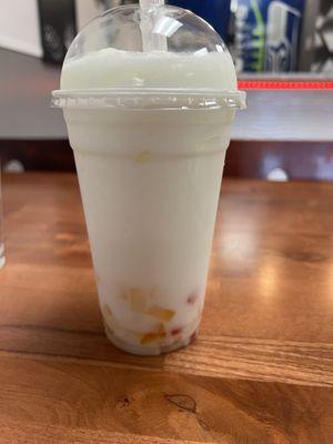 Lychee Boba (blended) with rainbow jelly