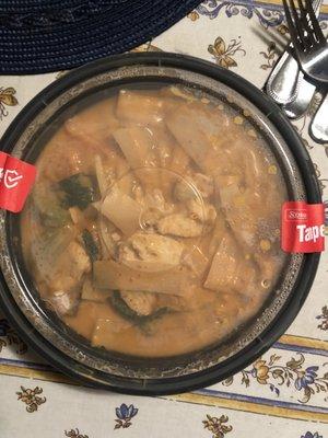 Red curry w chicken (quite spicy).  Love the way it was packaged.