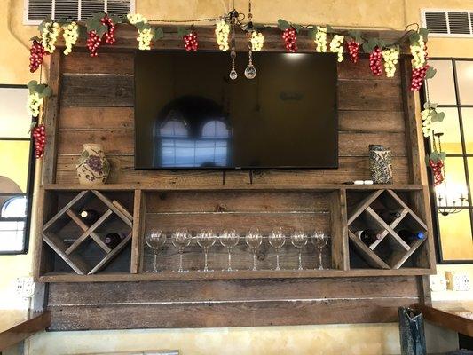 Backbar and TV. Wood from more reclaimed wood from old home in SC.